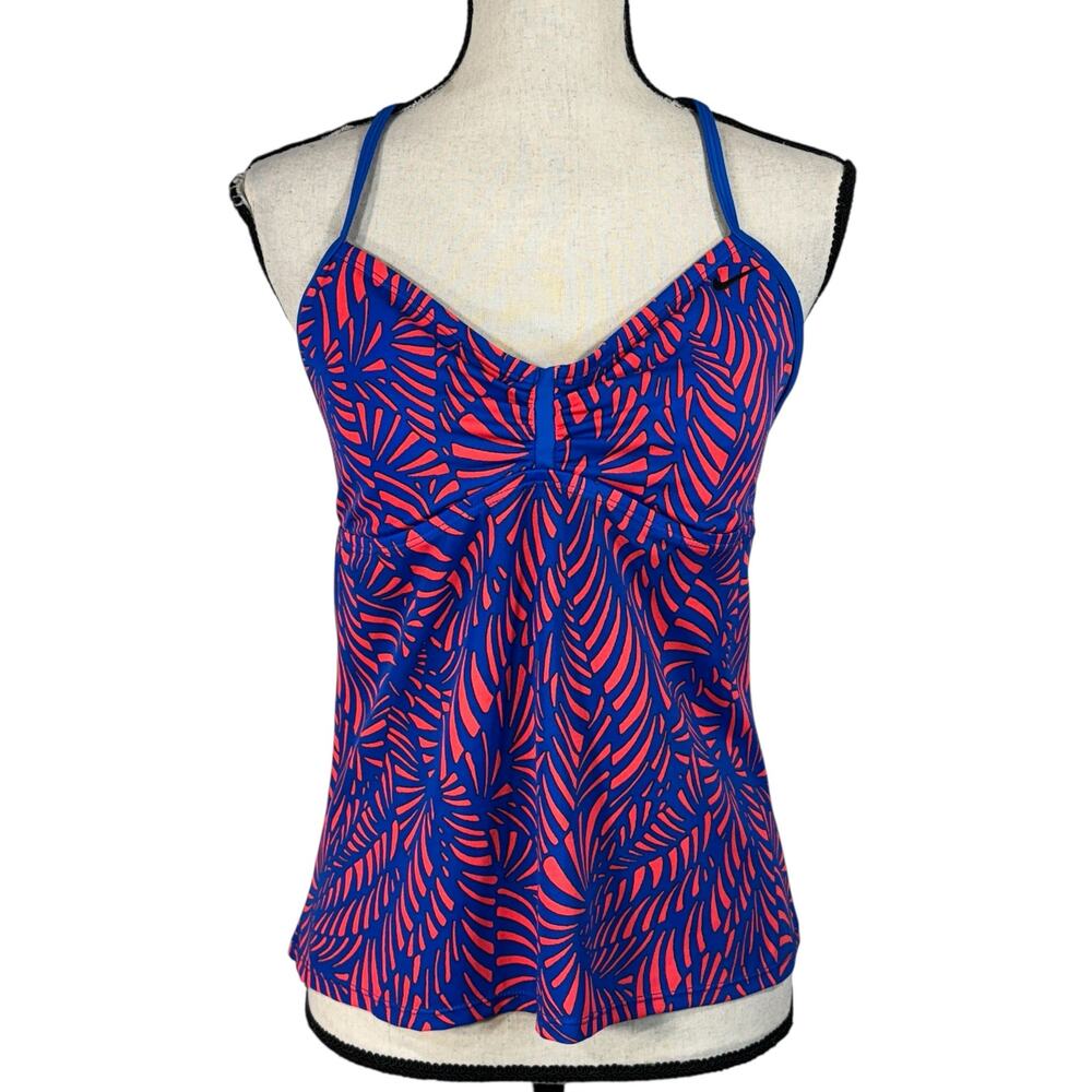 Nike Large Tankini Swim Top Racerback V-Neck Stretch Pullover Padded Cups Multi